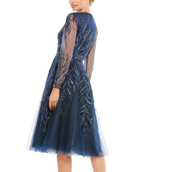 MAC DUGGAL 11136 EMBELLISHED TEA LENGTH ILLUSIONS TWILIGHT MIDI COCKTAIL DRESS 8 - Picture 2 of 5